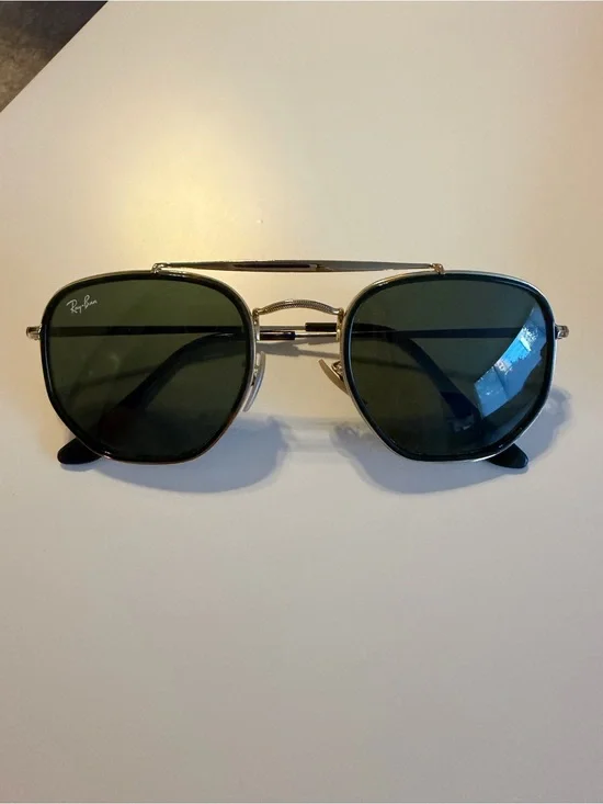 Ray-Ban Silver Frame Sunglasses with Dark Green Lenses