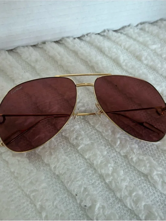Cartier Gold Frame Aviator Sunglasses with Brown Lenses