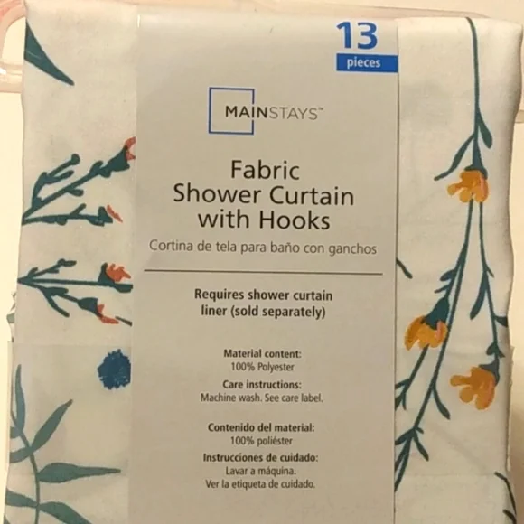 C) Mainstays 13 piece lightweight fabric flower shower curtain with hooks