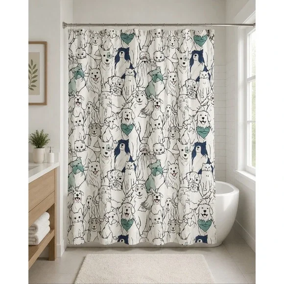 Pet Friends Dog and Cat Cotton Shower Curtain 72x72 Multi Color Animal Print