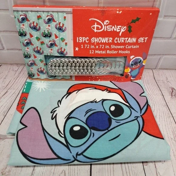 Disney Lilo & Stitch 13-piece Christmas-themed Shower Curtain set
