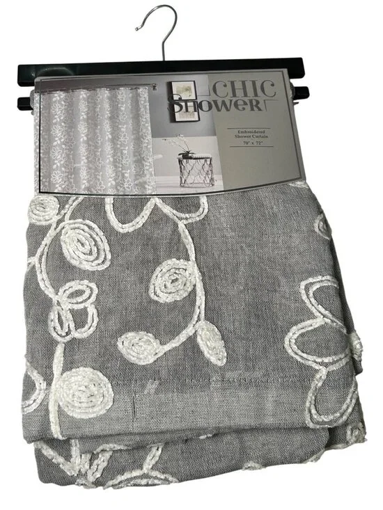 NEW Chic Shower Embroidered Shower Curtain 70