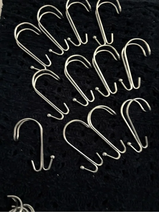 Set of 12 Stainless Steel Double-Prong Shower Curtain Hooks - Silver