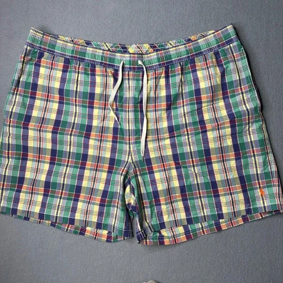 Polo Ralph Lauren Swim Trunks Mens 3XB Multi-Color Plaid Mesh Lined Drawstring