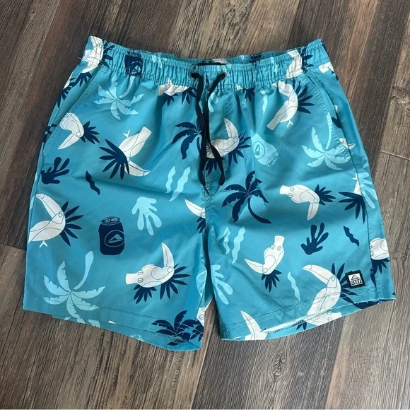 REEF tropical men's M swim trunks blue board shorts toucan surf vacay