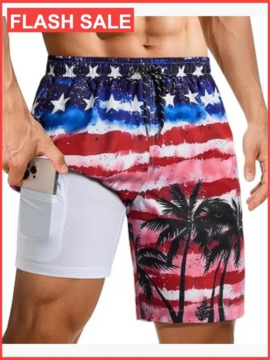 Men's Swim Trunks with Compression Liner Quick Dry Board Shorts