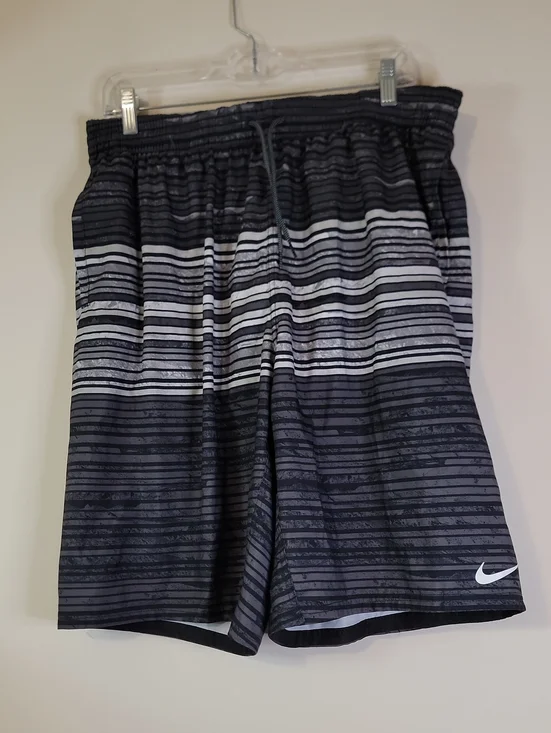 Nike Men's Black & Gray Striped Athletic Shorts