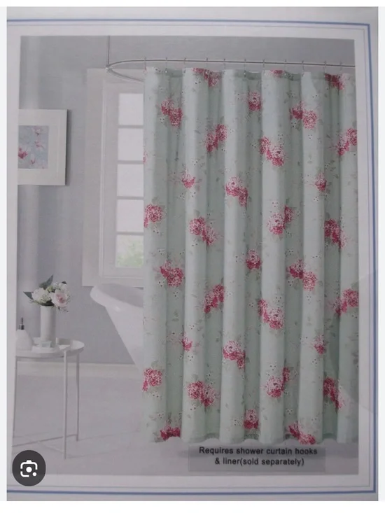 Simply Shabby Chic Ruffle Shower Curtain in blue Pink Hydrangeas 100% Cotton
