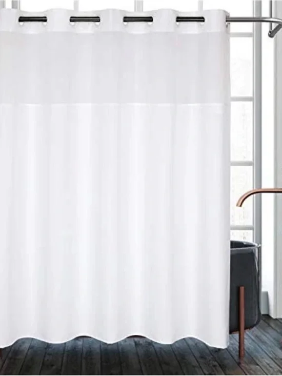 No Hooks Needed White Shower Curtain – Classic Water-Resistant Bathroom Curtain