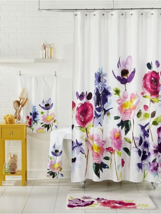 bluebellgray Taransay Shower Curtain Watercolor Flowers Cotton Designer