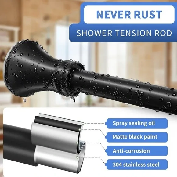 YNL Matte Black Shower Curtain Rod 36-84 Inch Tension No Drill Stainless Steel