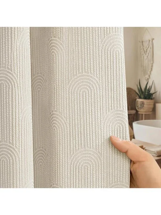 Boho Minimalist Shower Curtain - Cotton Arch Texture, Greige 72x72 for Bathroom