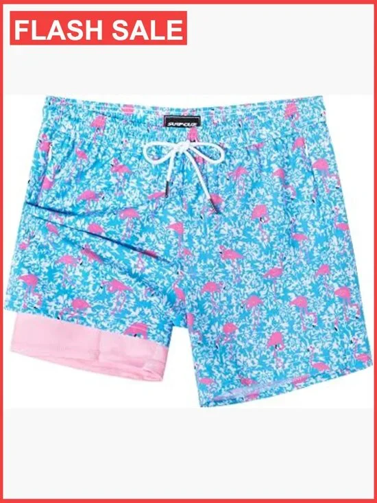Mens Swim Trunks with Compression Liner 5 Inch Quick Dry Zipper Pockets