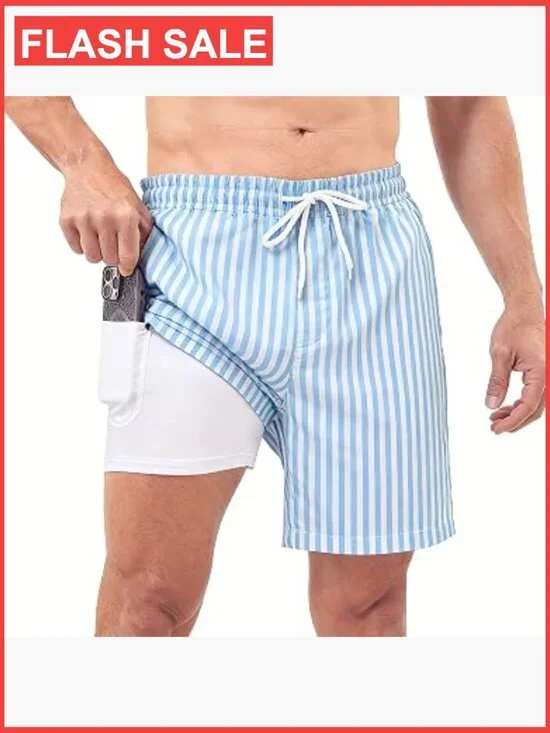 Men's Quick Dry Swim Trunks with Compression Liner Board Shorts 7 Inseam