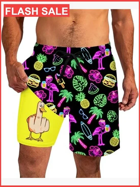 Mens Swim Trunks with Compression Liner 7 Inseam Quick Dry Board Shorts