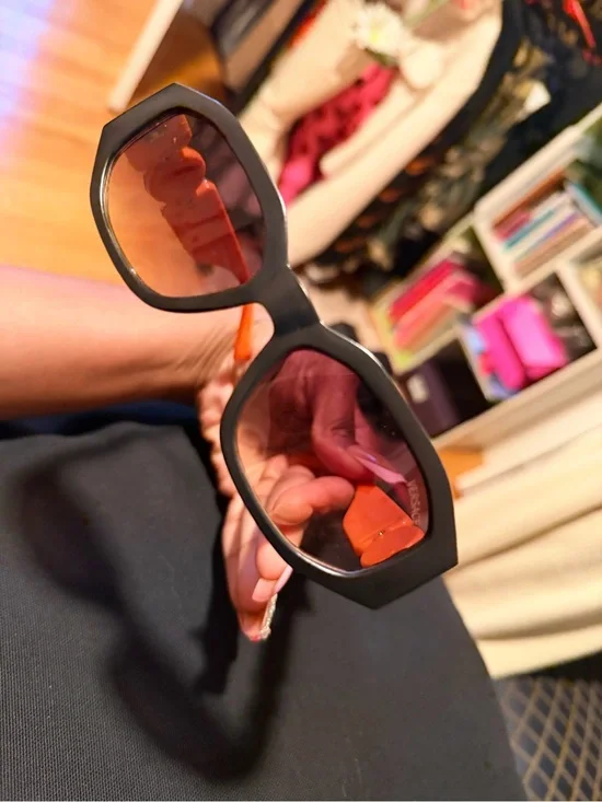 Versace Black Frame Sunglasses with Orange Lenses