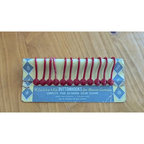 Vintage Kleinert's Red Buttonhooks Shower Curtain Hooks Set of 12 Style 1799 MCM