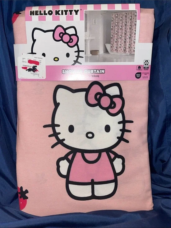 Hello Kitty Pink and White Character Shower Curtain