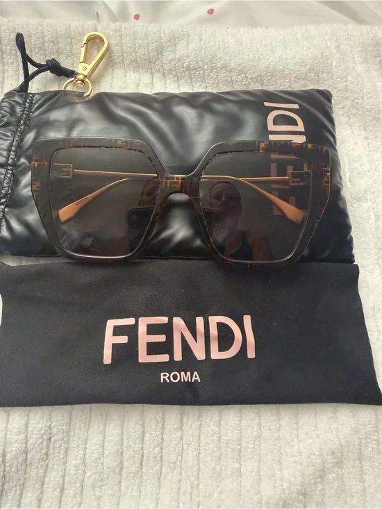 Fendi Oversized Tortoiseshell Square Sunglasses - Brown & Gold Accents