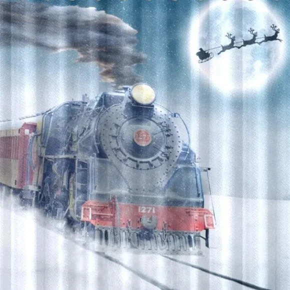 Christmas Train Polyester Fabric Shower Curtain 72 X 72 Inches w/12 hooks