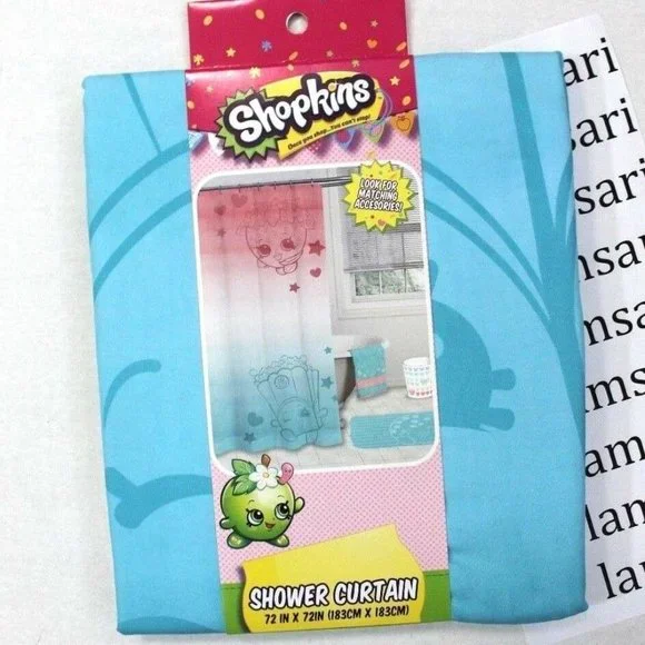 Shopkins Printed Fabric Shower Curtain - Blue Pink White