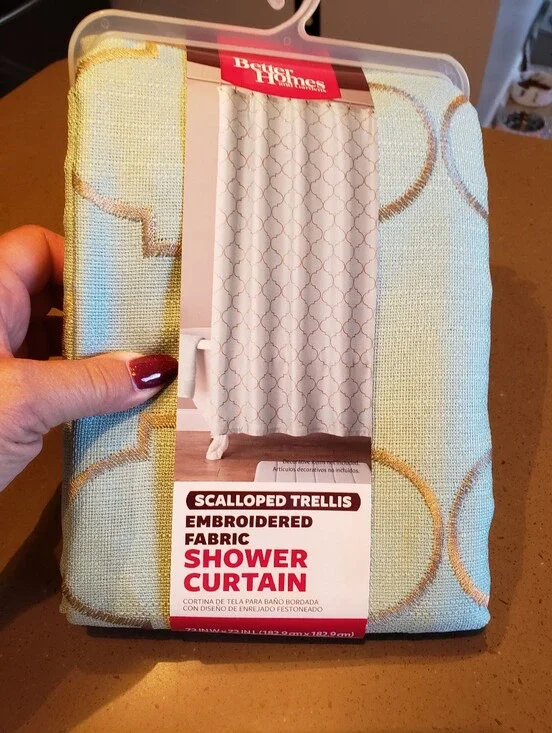 Aqua With Gray Embroidery Shower Curtain