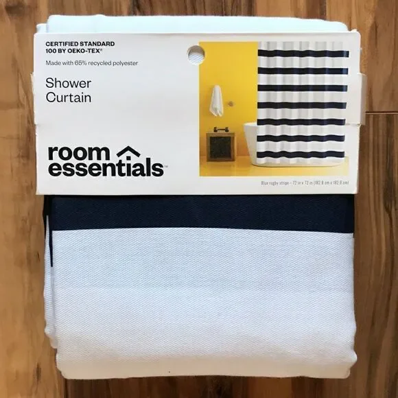 NEW Room Essentials Navy Blue And White Shower Curtain