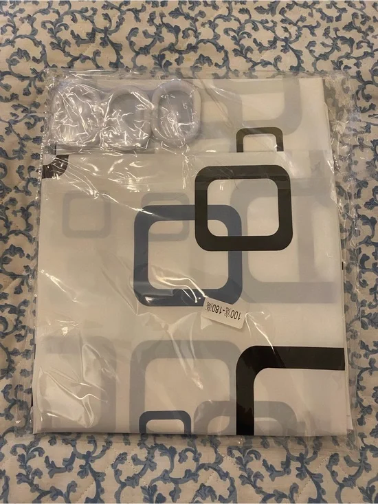 Modern Geometric Shower Curtain with 12 Hooks White Blue Gray 70x70 New