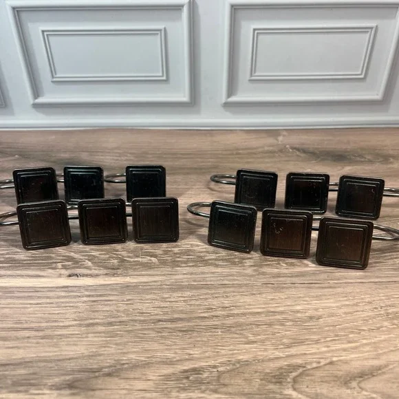 Shower Curtain Hooks Metal Bronze Square Geometric Modern Industrial Set of 12