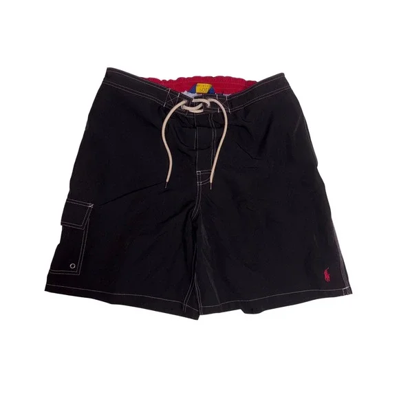 POLO RALPH LAUREN Board Shorts Mens XXL Black Kailua Swim Trunks Cargo Pocket