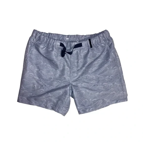 HELLY HANSEN Solen Water Shorts Mens L Blue Wave Print UPF 50 Belted Gorpcore