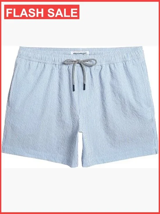 Men's Seersucker Swim Trunks Quick Dry with Mesh Liner 5.5
