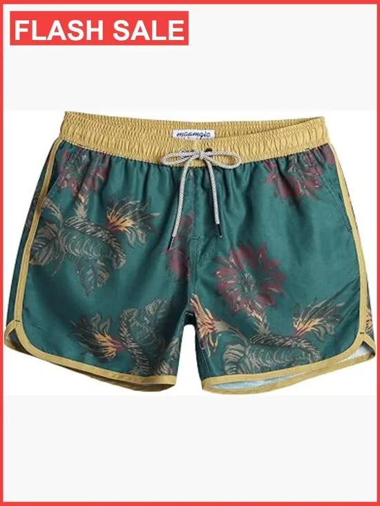 Mens 80s 90s Vintage Swim Trunks with Mesh Lining Quick Dry Board Shorts