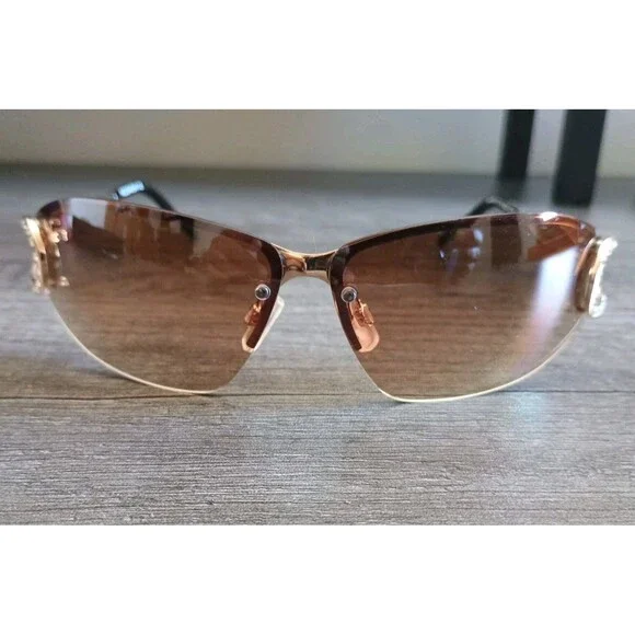 Rocawear Gold Tone Rhinestone Frame Brown Lens Vintage Sunglasses