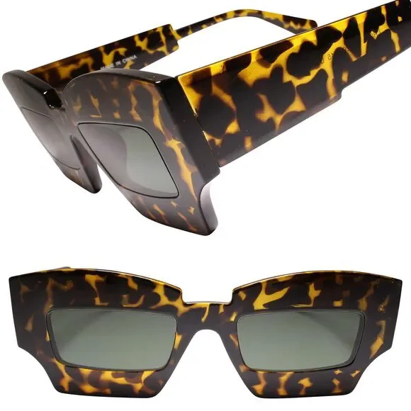 Stylish and Chic Tortoise Slick Design Geometric Slim Rectangular Lens