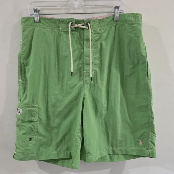 Polo Ralph Lauren Mens Swim‎ Trunks Size Large Green Retro Colorful Beach