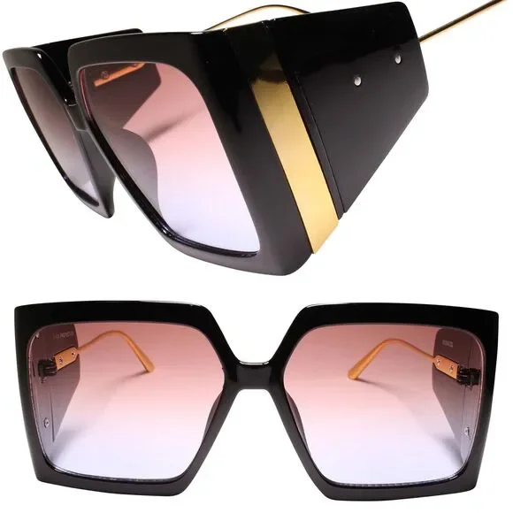 Classy Upscale Fashionable Womens Sunglasses Pink and Blue Lens