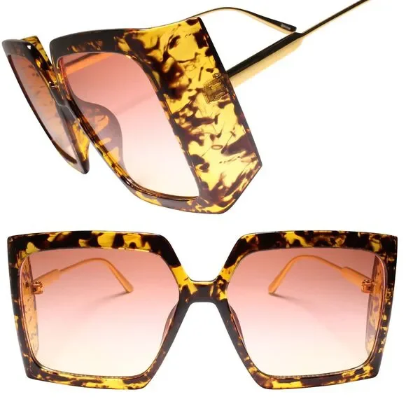Bold Style Women's Chic Exaggerated Oversized Wrap Square Sunglasses Pink Lens