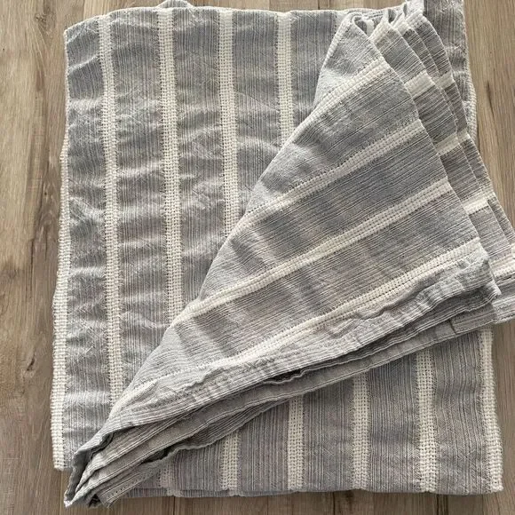 Threshold Blue-Gray and White Textured Woven Shower Curtain