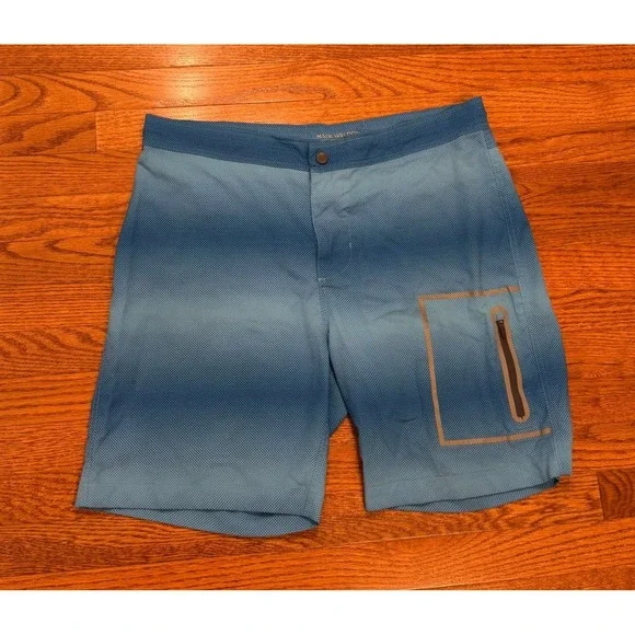 Mack Weldon Board Shorts Swim Trunks Mens 36 Blue Ombre Dot Pattern Zip Pockets
