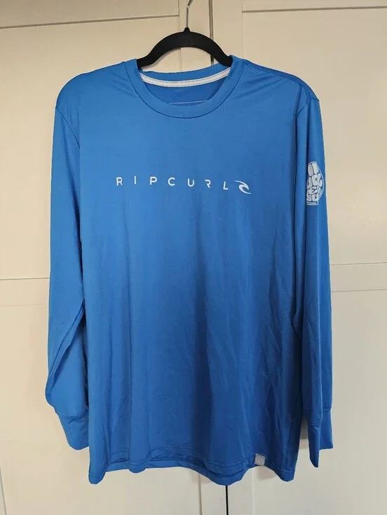 Rip Curl Dawn Patrol Men’s M Blue Long Sleeve Rash Guard Swim Surf Shirt UPF 30