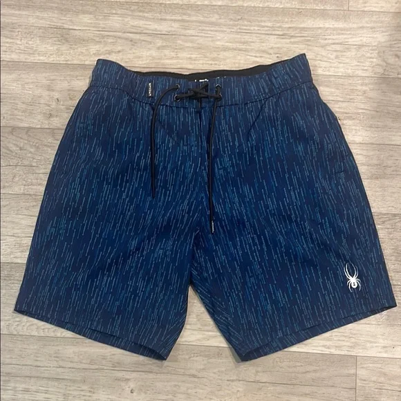 Spyder NWT Blue Board Shorts Quick-Dry Swimwear men’s medium swim tie waist