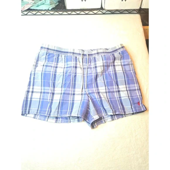 Polo Ralph Lauren Mens Blue Plaid Swim Trunks Shorts XXL RN 41381
