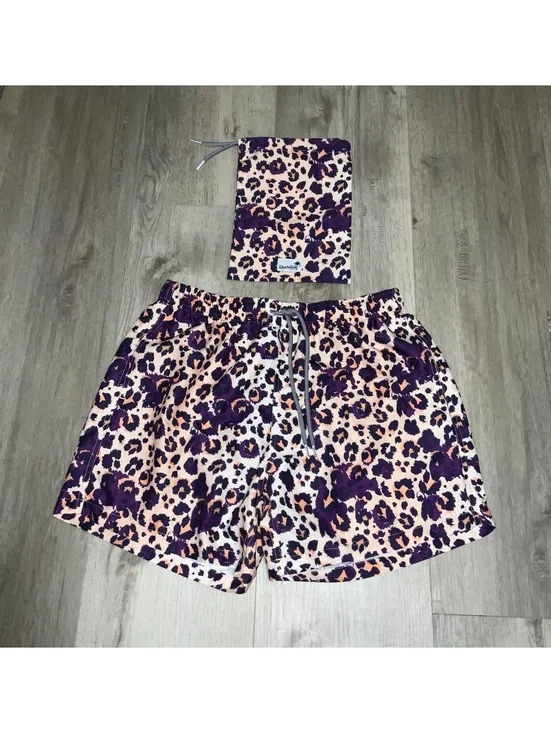 Boardies Men's Medium Purple and Leopard Print Swim Shorts with Carrying Pouch