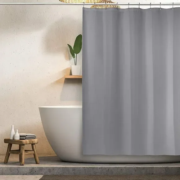 Modern Fabric Shower Curtain w/Rust-Proof Curtain Hooks, Heavy-Duty, 72x72 GRAY