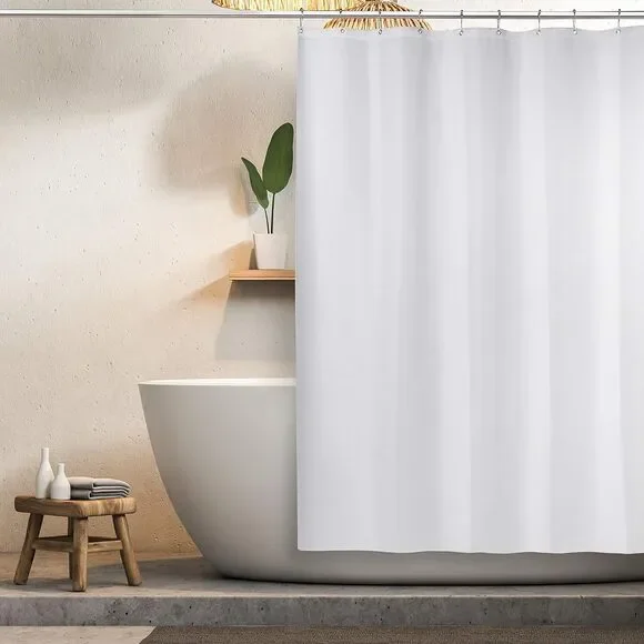 Modern Fabric Shower Curtain w/Rust-Proof Curtain Hooks, Heavy-Duty, 72x72 WHITE