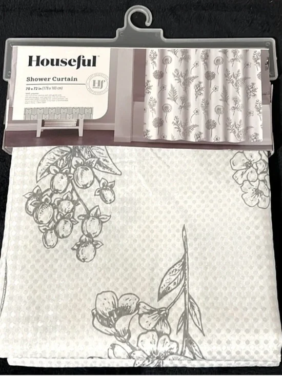 White/Gray Floral Fabric Shower  Curtain by Houseful~NEW!