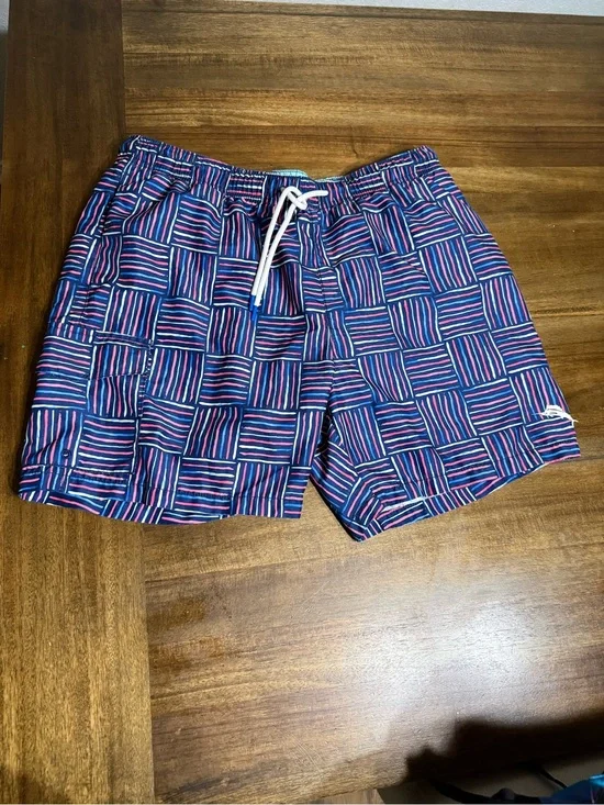 Tommy Bahama Blue and Pink Geometric Swim Trunks