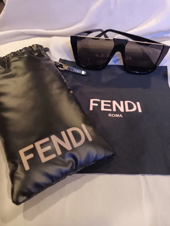 Fendi Black Oversized Shield Sunglasses with Pink Logo
