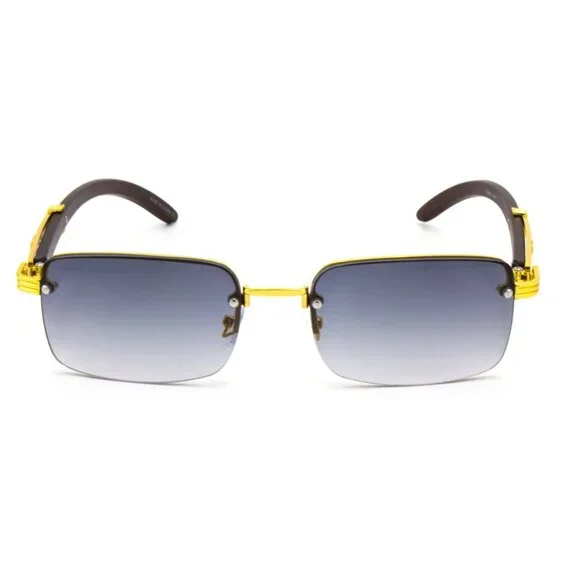 Men‎ Sunglasses Black Lens Rimless Fashion Retro Shades Gold Metal Lentes Gafas